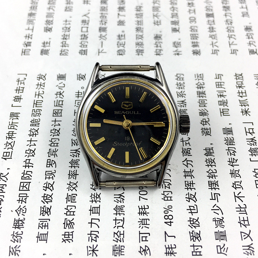 Original Clothing Stock Tianjin Sea Gull Card Black Shell Black Face Spike Lady Mechanic Watch Diameter 26mm meter with 1 bar