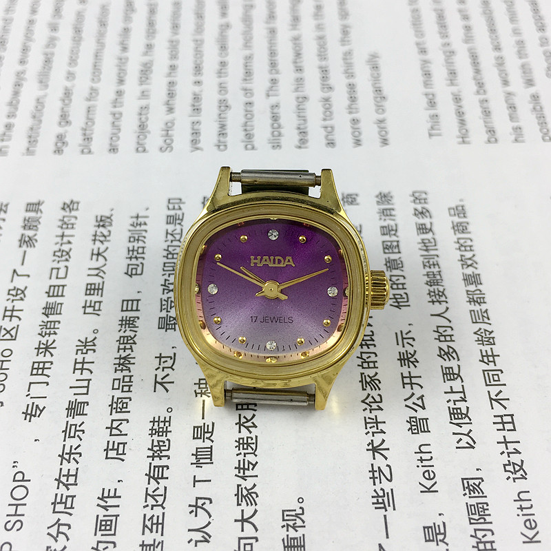 Original stock Hyda square yellow shell of the purple surface mechanical watch 23 mm diameter send strap 1