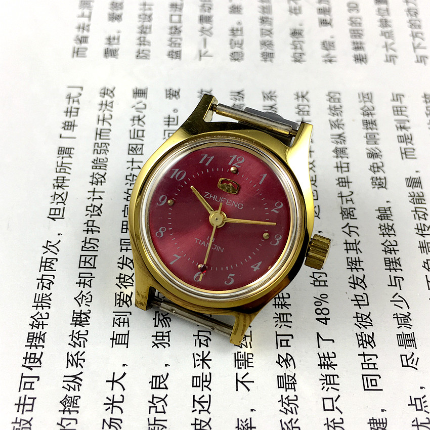 Original inventory Everest brand gold case rose red digital dial manual mechanical female watch to send 1 strap