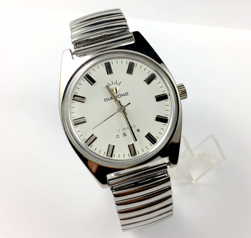 Original stock Shanghai watch factory four factory large white steel diamond brand manual mechanical watch diameter 38mm elastic band