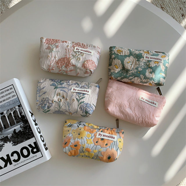 French embossed flower makeup bag portable clutch bag