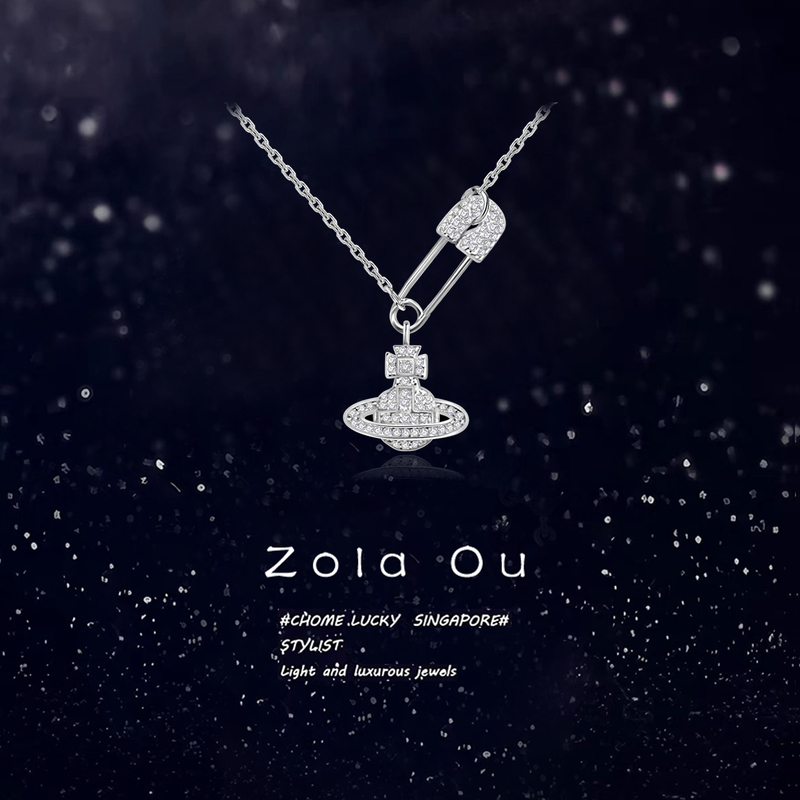 Saturn Pin S999 Sterling Silver Necklace for Women 2026 New Light Luxury Niche Sweet Cool Clavicle Chain Trendy Accessories Gift