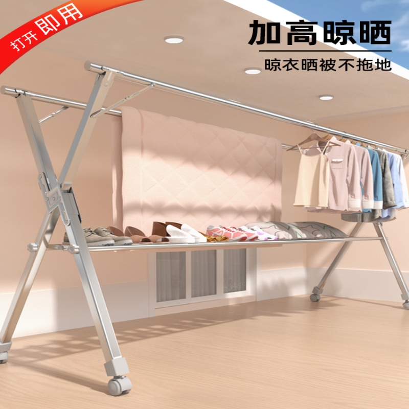 New clothes drying rack for cool clothes stainless steel clothes hanger household folding telescopic floor clothes drying rack clothes hanger