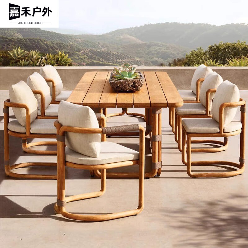 Outdoor Solid Wood Tables and Chairs, Courtyard Open-Air Waterproof and Sun-Proof Combination, Outdoor Hotel Villa Garden Teak Wood Tables and Chairs Furniture Outdoor Solid Wood Tables and Chairs, Courtyard Open-Air Waterproof and Sun-Proof Combination, Outdoor Hotel Villa Garden Teak Wood Tables and Chairs Furniture
