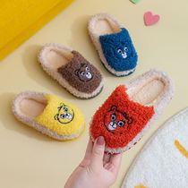 Childrens cotton slippers plus velvet thickened boys and girls anti-skid cold and warm autumn winter baby cotton slippers cartoon cute