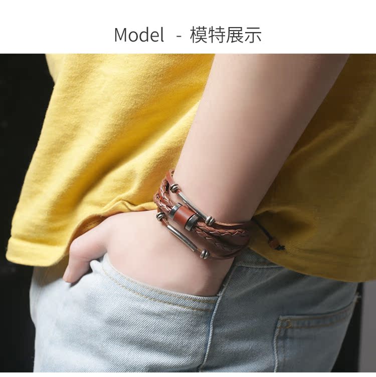 Vòng đeo tay bằng da hip hop nam dệt nam triều châu Âu và Hoa Kỳ Nhật Bản và Hàn Quốc cá tính sinh viên thủy triều retro đẹp trai hoang dã vòng tay nữ