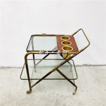 vintage European antique furniture brass cart with wine bottle slot French double dining car