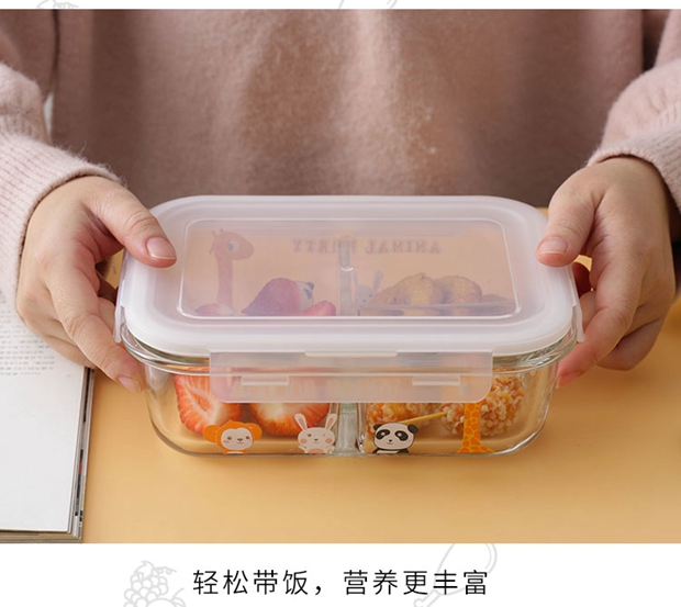 Phim hoạt hình hộp thủy tinh chịu nhiệt hộp cơm trưa riêng biệt hộp trái cây tươi giữ hộp dễ thương hai lò vi sóng ba bát vuông - Hộp cơm điện sưởi ấm lock and lock hộp cơm giữ nhiệt