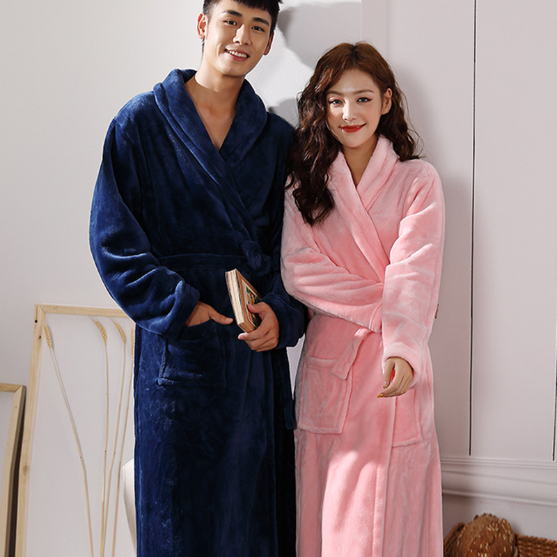 Lovers flannel sleepwear Women's autumn Winter and long version Thickened Coral Suede Men's Large Size Hotel Bathrobe Pyjamas