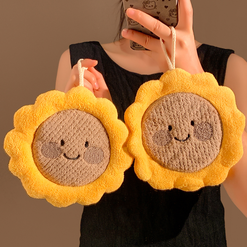 Cute Sunflower Coral Velvet Hand Towel for Home Kitchen and Bathroom, Absorbent, Quick-Drying, Hanging Type, Thickened Hand Towel Cute Sunflower Coral Velvet Hand Towel for Home Kitchen and Bathroom, Absorbent, Quick-Drying, Hanging Type, Thickened Hand Towel