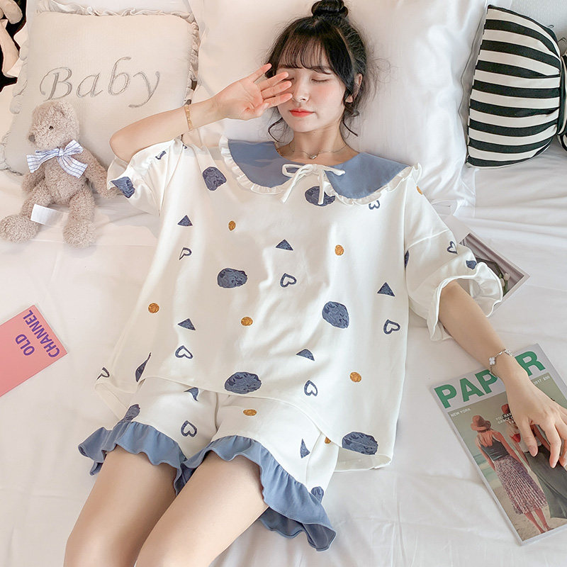 Sleepwear woman Summer cute ins2022 years new pure cotton short sleeve thin section Two-style suit Spring size Sizes Home Clothing
