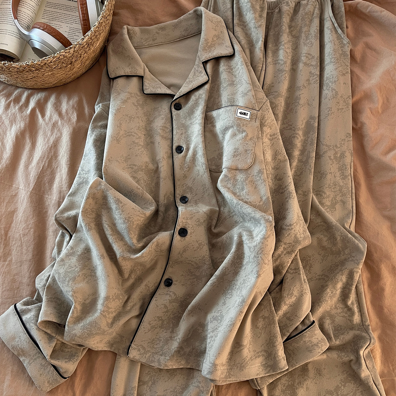 Men's Winter Pajamas, Long-Sleeved, Large Size, Cardigan, Warm, Suitable for Teenagers, Can Be Worn Outside, Brown Suit, Loungewear