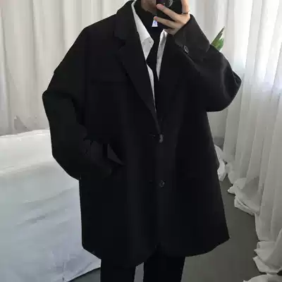 Ueno autumn winter woolen coat men's suit collar shoulder sleeve thick coat abstinence trench coat