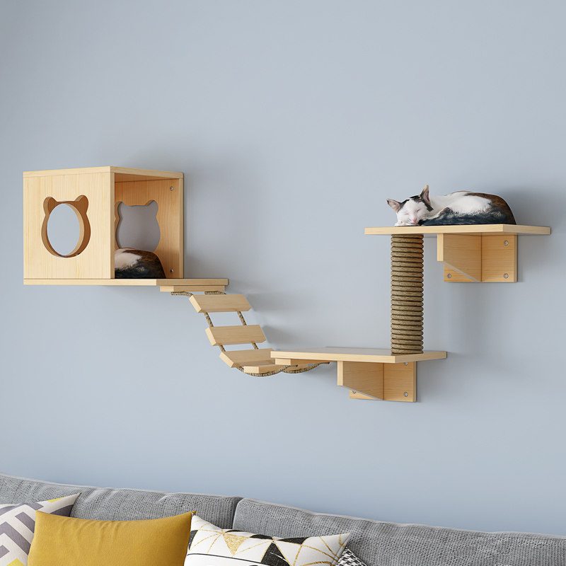 Luxury solid wood cat wall hanging cat litter cat climbing frame wall diving platform springboard climbing ladder wooden wall cat furniture