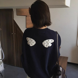 Navy Angel Wings Crewneck Sweatshirt Women's 2025 New arrival Fall and winter Super Beautiful American Preppy style Loose Tops