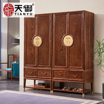 Mahogany wardrobe new Chinese style chicken wing wood solid wood four-door combination wardrobe plain elegant bedroom furniture