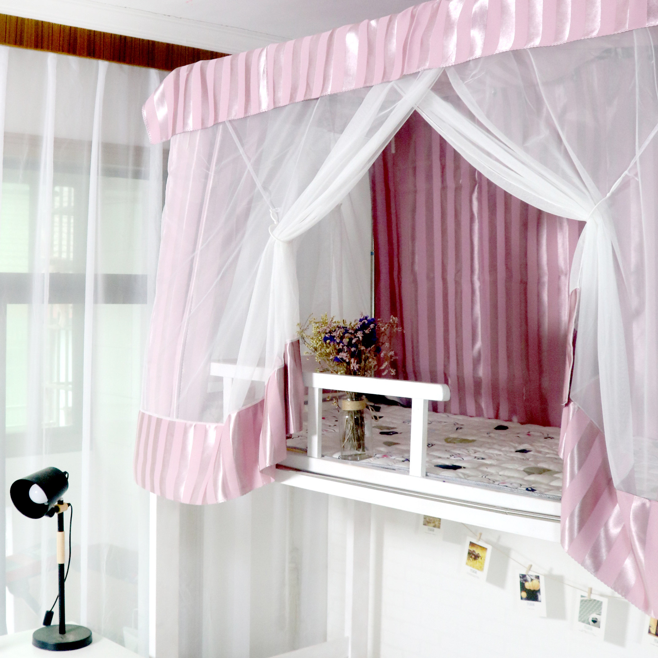 Student dormitory mosquito net blackout bed curtain one-piece bedroom upper and lower bunk artifact three-door girl heart ins new