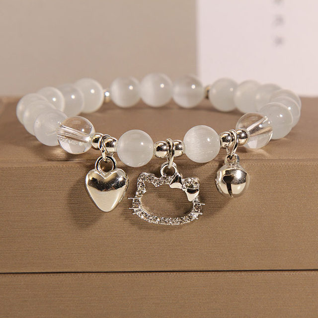 kt cat diy bracelet women Korean version cat's eye beaded bracelet students bell bracelet for girl and best friend trendy gift