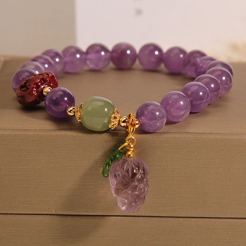 Lavender Amethyst Bracelet for Women ins Niche Design Forest Style Minimalist Light Luxury Grape Pendant Bracelet