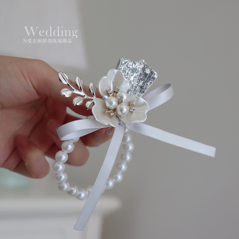 Sparkling wrist flower Senior gray Korean Bridesmaid wrist flower Wedding bride wrist flower Sister group bracelet event