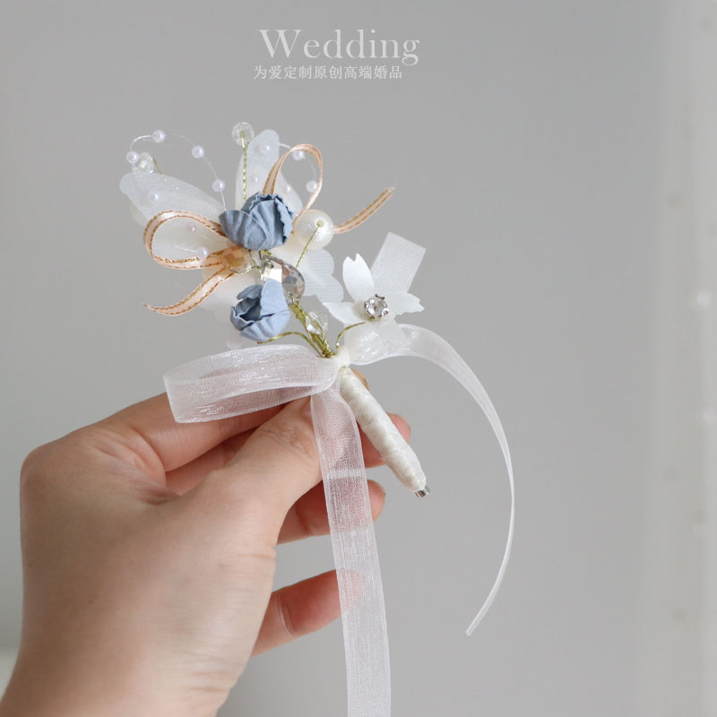 ins Super Fairy sweet dream wedding gift Korean crystal rhinestone butterfly Bride groom corsage Super fairy lapel flower