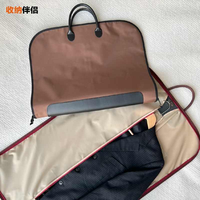 Suit Bag Portable Hand-Held Black and Gray with Built-In Metal Buckle for Business Travel Suit and Dress Storage Dust Cover Bag
