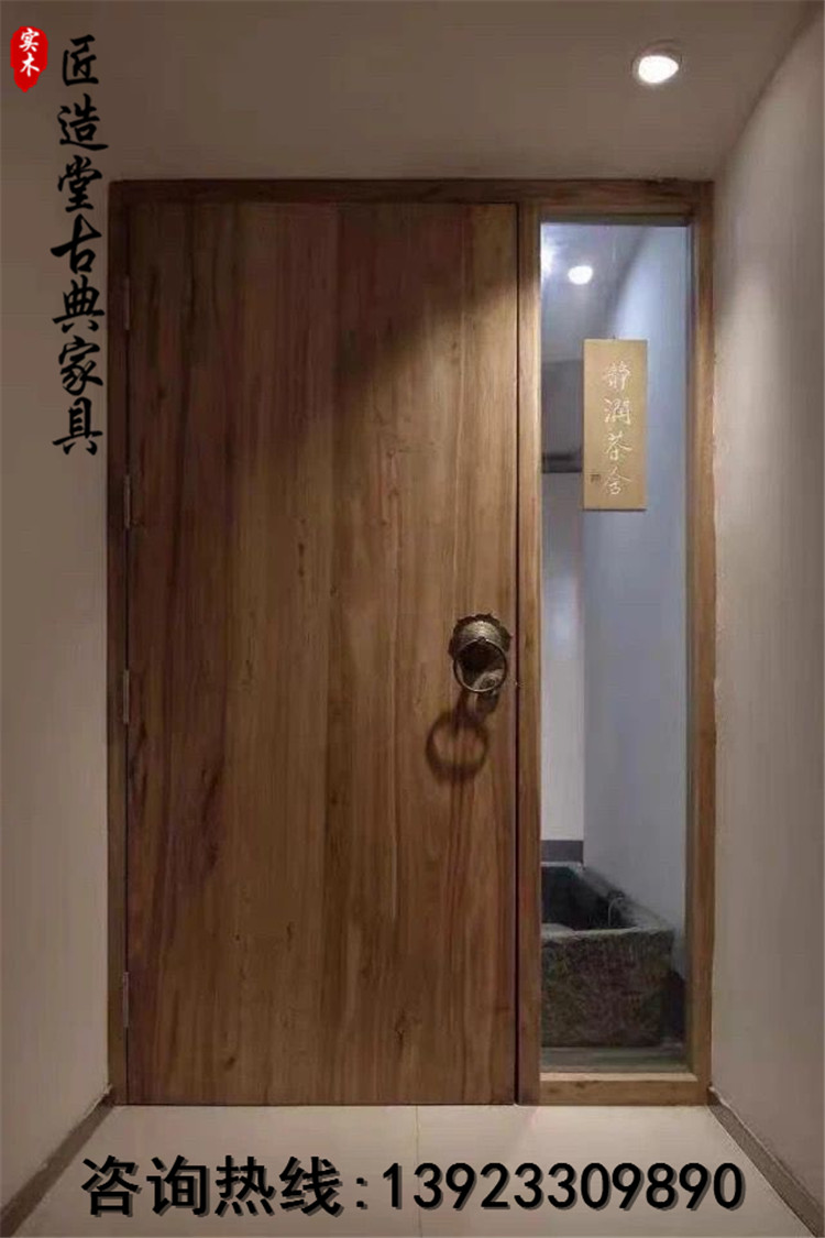 Elm door solid wood antique courtyard door hotel villa door old wooden door carving double door outdoor waterproof paint