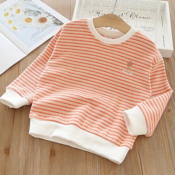 Children's clothing girls sweatshirt spring and autumn long-sleeved fashionable 2023 new children's striped children's autumn clothing baby round neck top