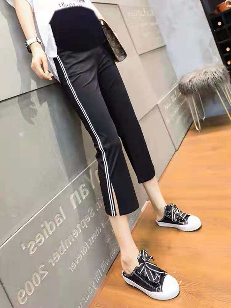 Pregnant woman open fork 7-minute pants spring and summer thin section 80% small sub casual display slim sports pants loose straight tube smoke tube pants