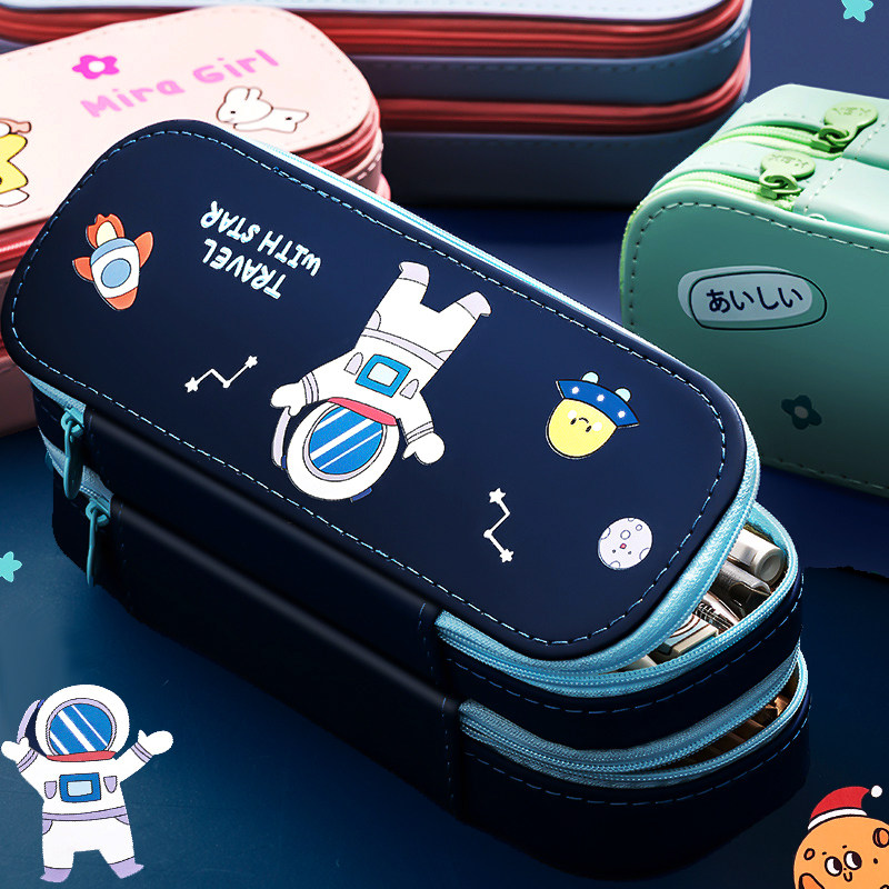 Double Layer Pen Bag Large Capacity Multifunction Canvas Teenage Girl Hearts Chains Chains Chains Korea Edition Primary School Kids Net Red Lead Pens Box Creative Retro Wind Male Korea Lovely Day Ensemble Literary stationery bag