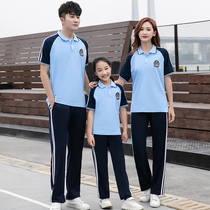  Summer primary school school uniform set solid color junior high school students college style class uniform short-sleeved T-shirt quick-drying top trousers