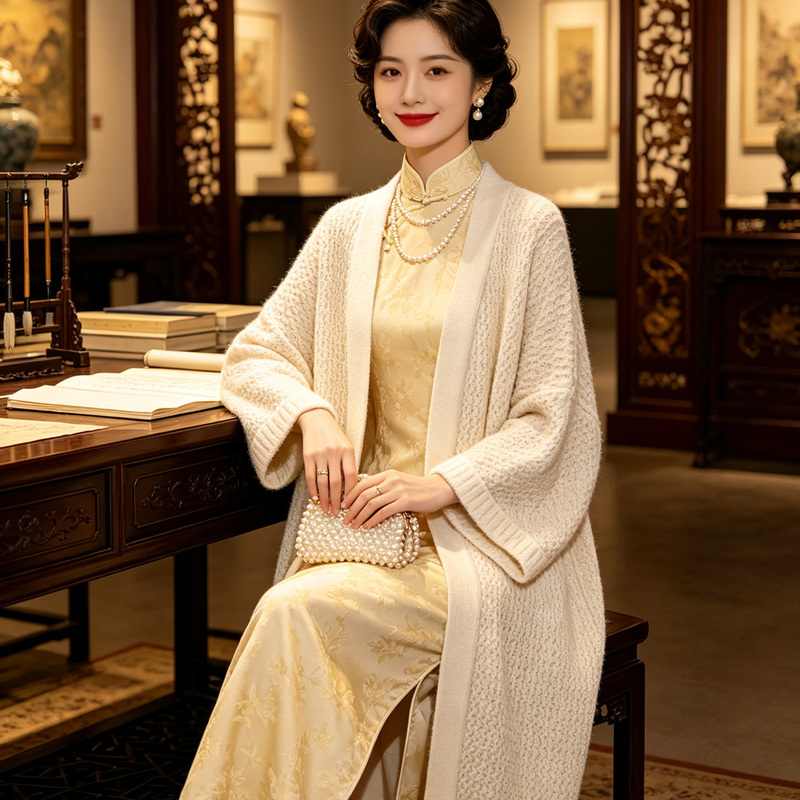High-End Oversized Sweater Cardigan, Loose Retro Thick Long Over-The-Knee Knit Cardigan for Women, Suitable for Autumn and Winter High-End Oversized Sweater Cardigan, Loose Retro Thick Long Over-The-Knee Knit Cardigan for Women, Suitable for Autumn and Winter