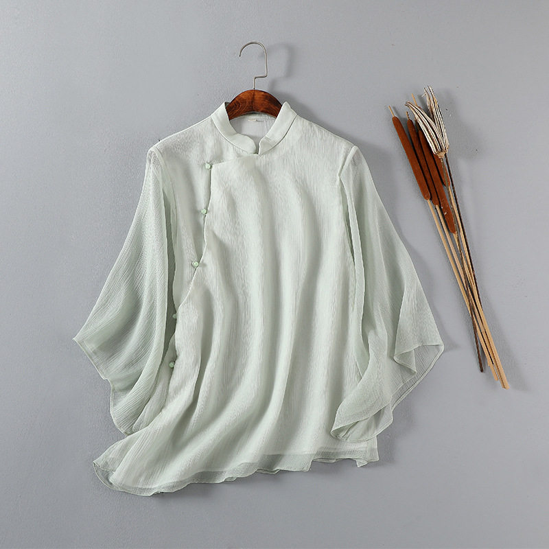 Spring and summer China Wind and art comeback Guqin Tang Costume Han Fu Blouse Blouse single-piece Genuine Silk Zen of Tea Costume Woman Fairy Qi