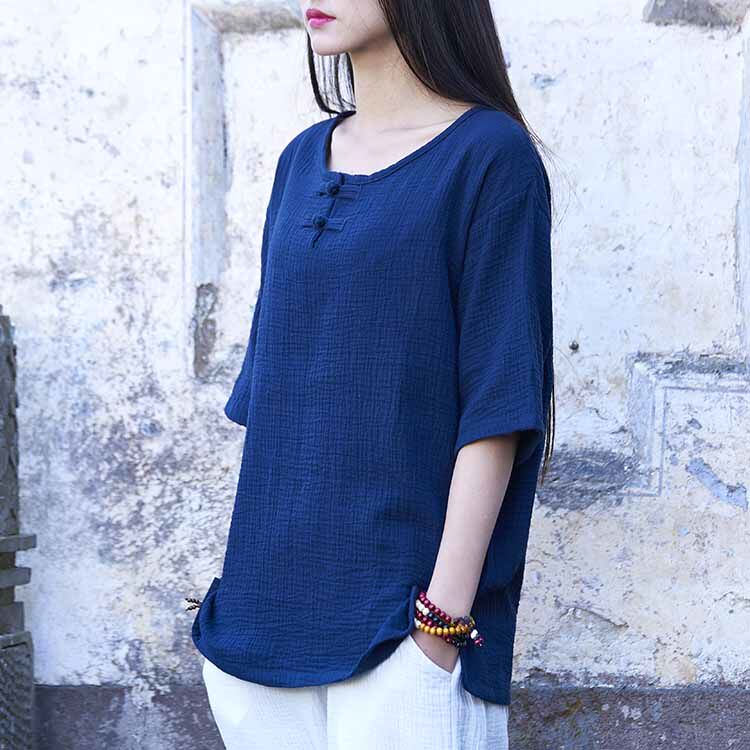 Zen Tea Suit Women's Autumn Cotton Numb Zen women's clothing retro art folk customs Chinese style disc buckle blouses Chinese wind and tango