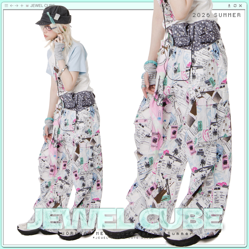 【Gem Box Workday Special】Original Print Y2K Light Cat Pattern Casual Pants 【Gem Box Workday Special】Original Print Y2K Light Cat Pattern Casual Pants