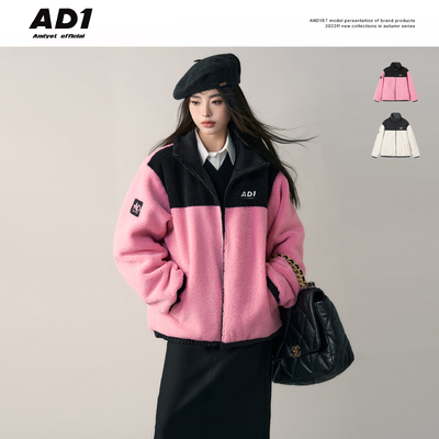 taobao agent ANDYET AD1 /22AW on both sides of lamb hairy stitching jacket Women's winter work style loose and thick cotton clothes