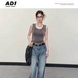 Оригинальная трикотажная короткая приталенная майка топ без рукавов, ретро футболка