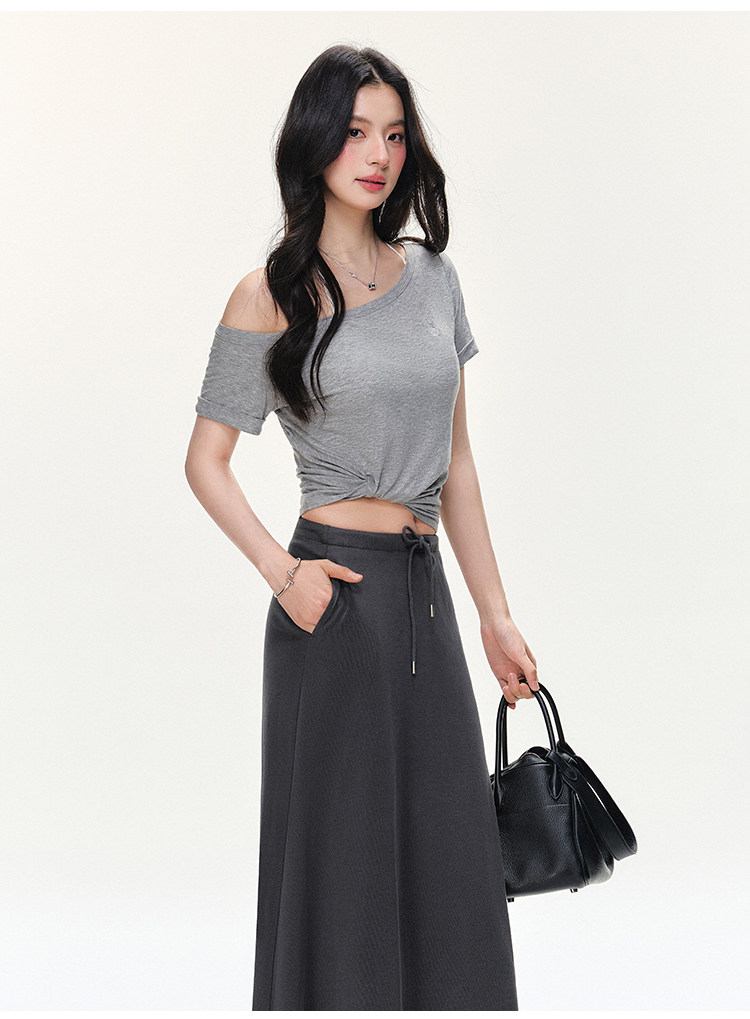 ANDYET AD1 斜肩扭褶t恤修身顯瘦短袖女夏季新款慵懶簡約百搭上衣|T恤|ETMall東森購物網