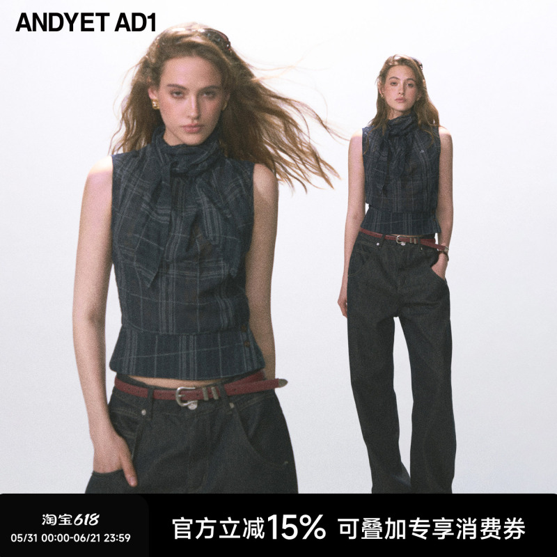 Andyet Ad1 Retro Triangle Scarf Vest for Women, Loose Slimming Plaid Top, Elegant Waist-Cinching Sleeveless T-Shirt Andyet Ad1 Retro Triangle Scarf Vest for Women, Loose Slimming Plaid Top, Elegant Waist-Cinching Sleeveless T-Shirt