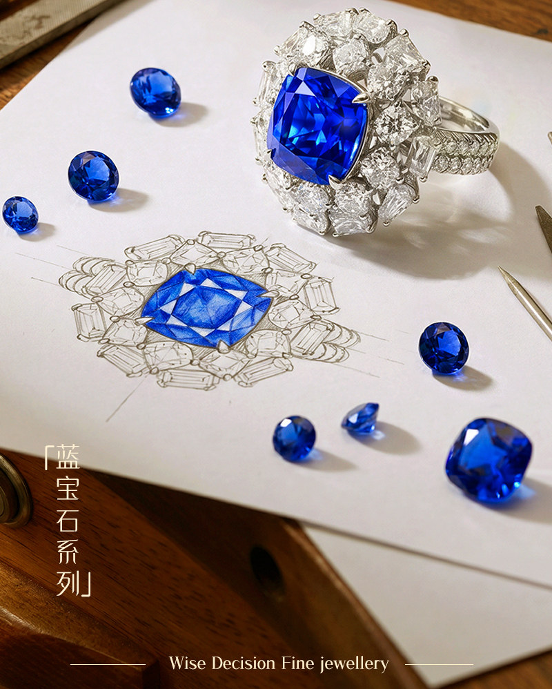 Кольцо WD Fine Jewelry с синим сапфиром и бриллиантами из золота 18K