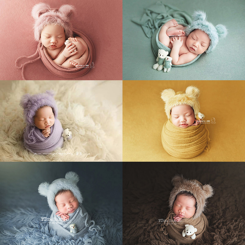 Hammy newborn photography props baby full moon photo shoot hat wrap blanket winter suit
