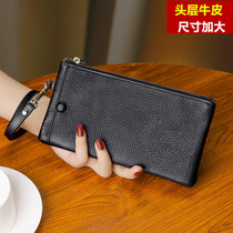 New first layer cowhide leather long mens and womens card wallet soft leather ultra-thin simple wallet zipper hand grab bag