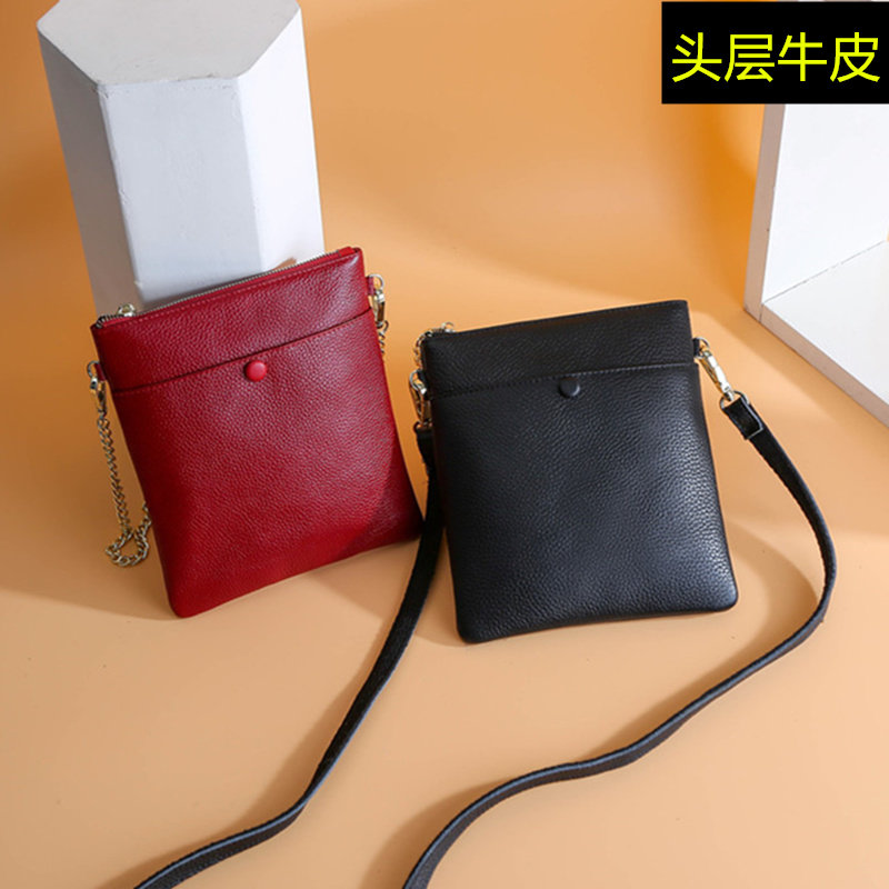 New Small Bag Genuine Leather Lady Soft Head Layer Bull Leather Skew Cross Single Shoulder Woman Bag Mobile Phone Bag Mini Chain Thin bag