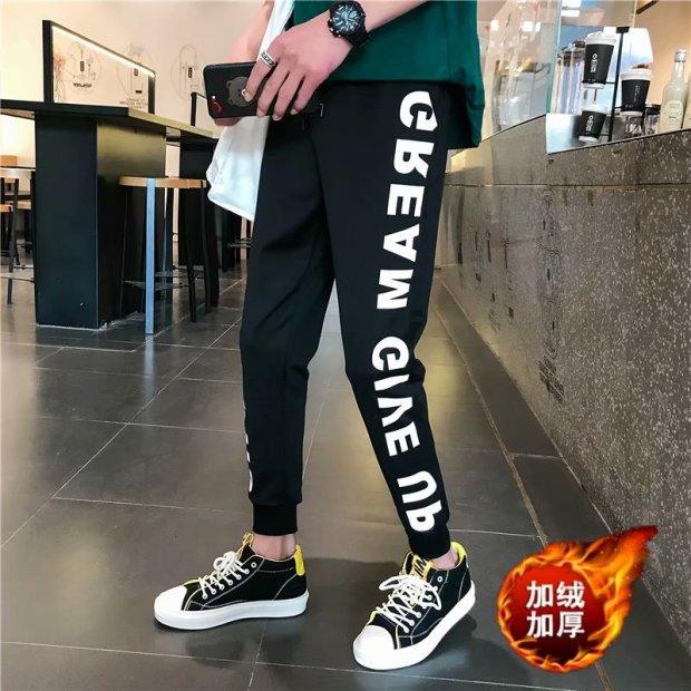 Học sinh trung học cơ sở quần nam mùa thu và mùa đông giản dị cộng với nhung 12-15 tuổi thể thao trường trung học dày quần dài trẻ em quần ống suông nam