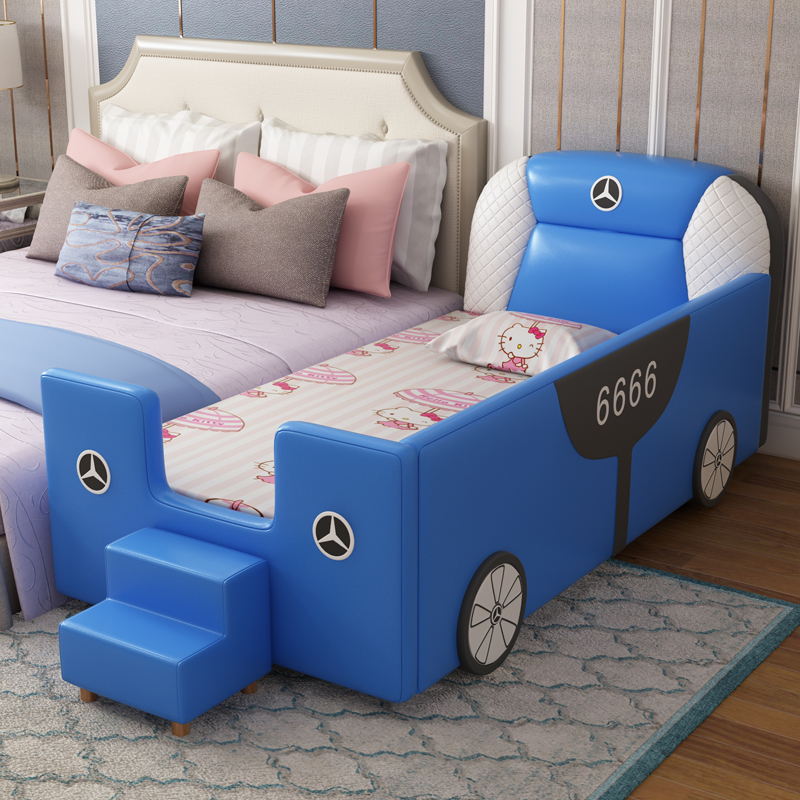 Genuine Leather Children's Bed Car Bed Cartoon Creative Boy Girl Bed With Guardrails Splicing Containing Bed Baby Splicing Bed