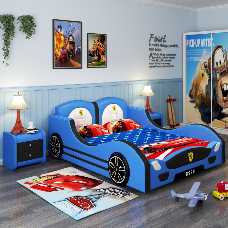 Children's bed boys and girls single - child car lathe box 1 5 m 1 8 real pickup cartoon with guardrail