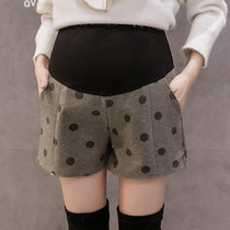 Pregnant womens shorts autumn and winter New Foreign style woolen womens pants wear fashion polka point wide leg pants belly boots pants