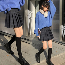 Pregnant womens skirt autumn and winter hairy womens skirt Korean version of A character Joker short skirt plaid skirt belly pleated skirt tide mother