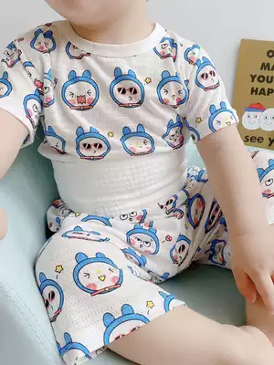 Summer Baby Home clothing set thin boy girl bamboo fiber pajamas children high waist belly air conditioning clothing five-point pants