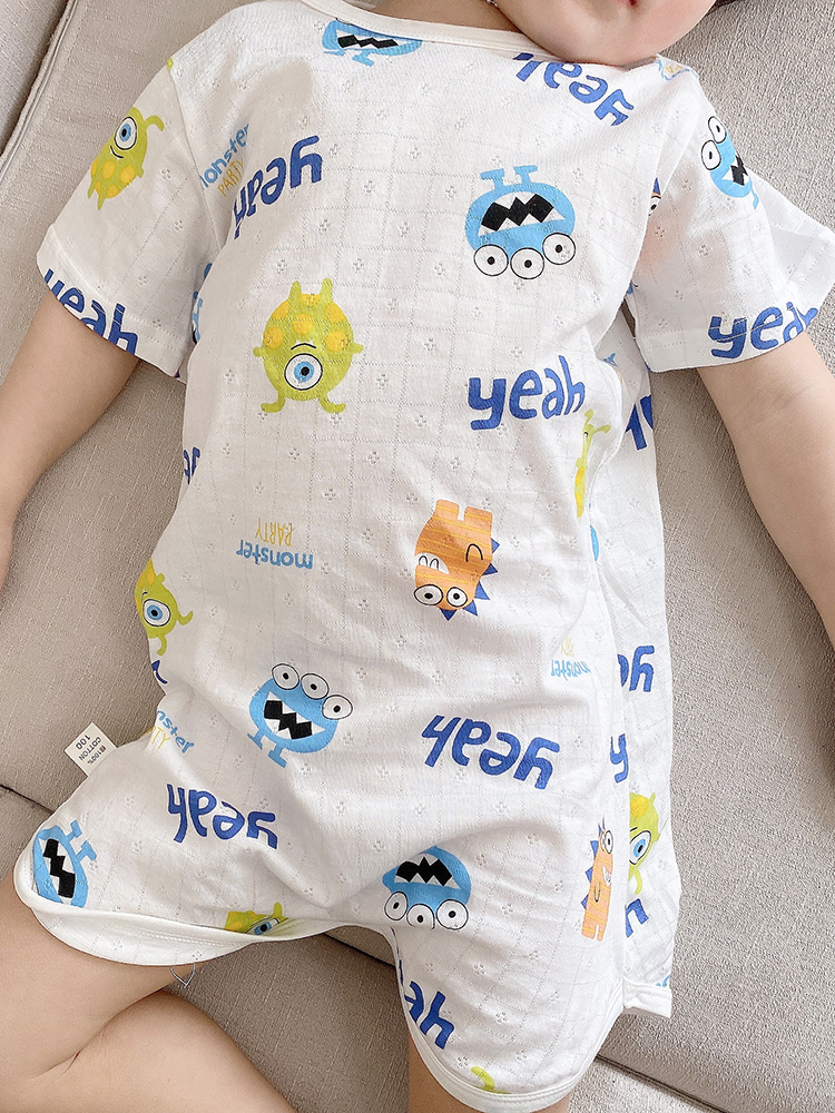 Summer baby cotton suction one-piece pajamas Boys cartoon nightgown Home clothes Girls night dress thin air conditioning clothes